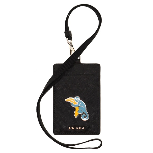 Prada Monkey ID Badge Card Holder Black Saffiano Leather 1MC07N New - Picture 1 of 3